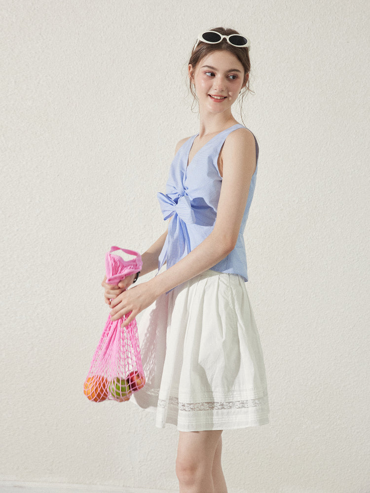 Dolphin Bay Twisted Cotton Top In Tiny Gingham