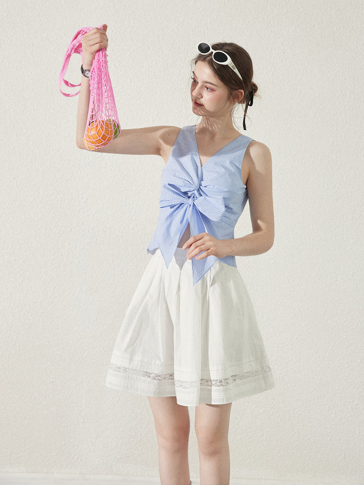 Dolphin Bay Twisted Cotton Top In Tiny Gingham