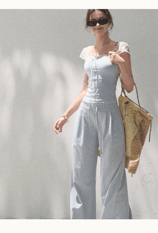 Dainty Ribbon Lace Shoulder Top