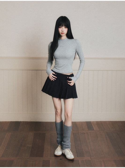 Butterfly Embroidered Mock Neck T-Shirt