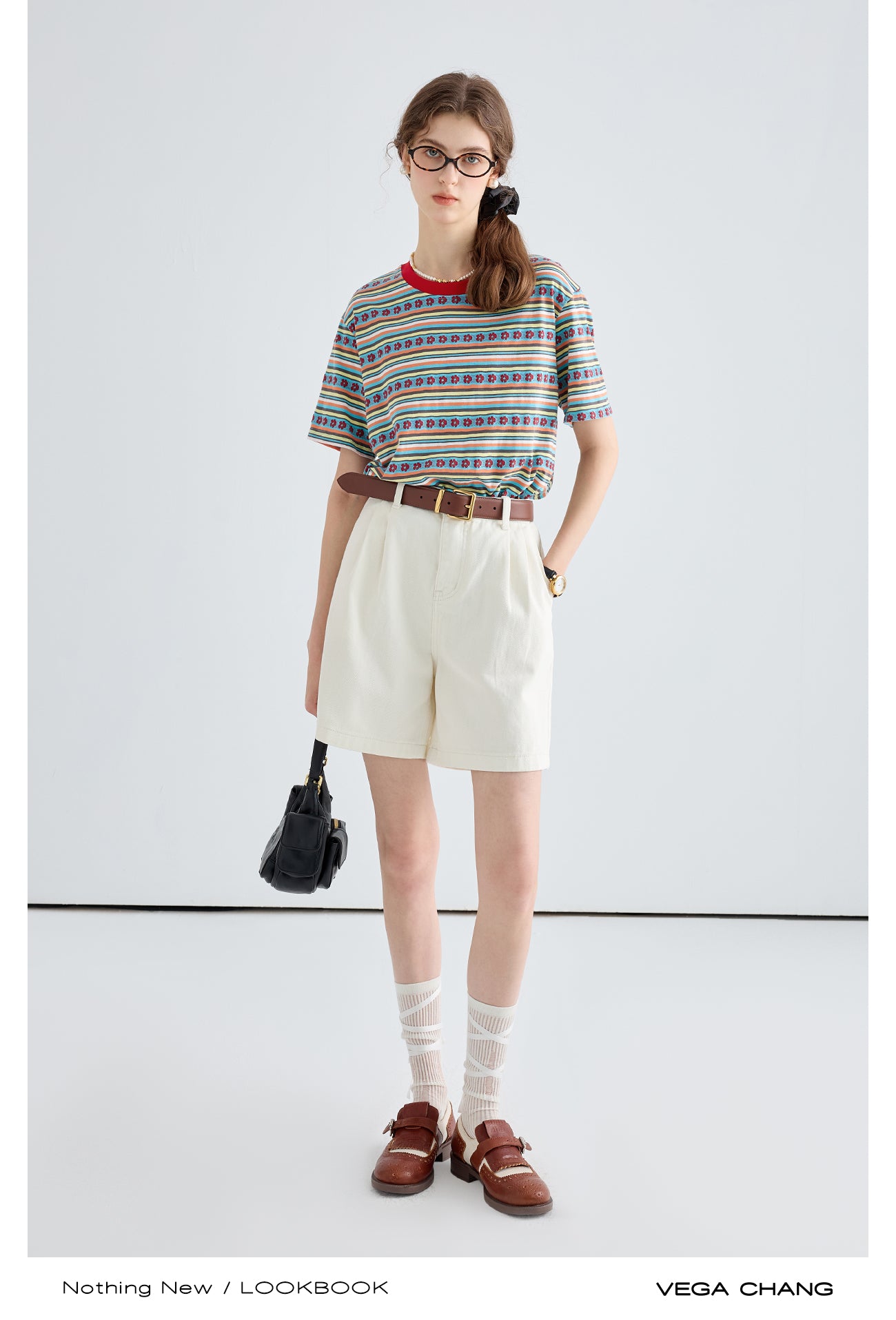 Colorful Floral Stripe Cotton Knit T-Shirt