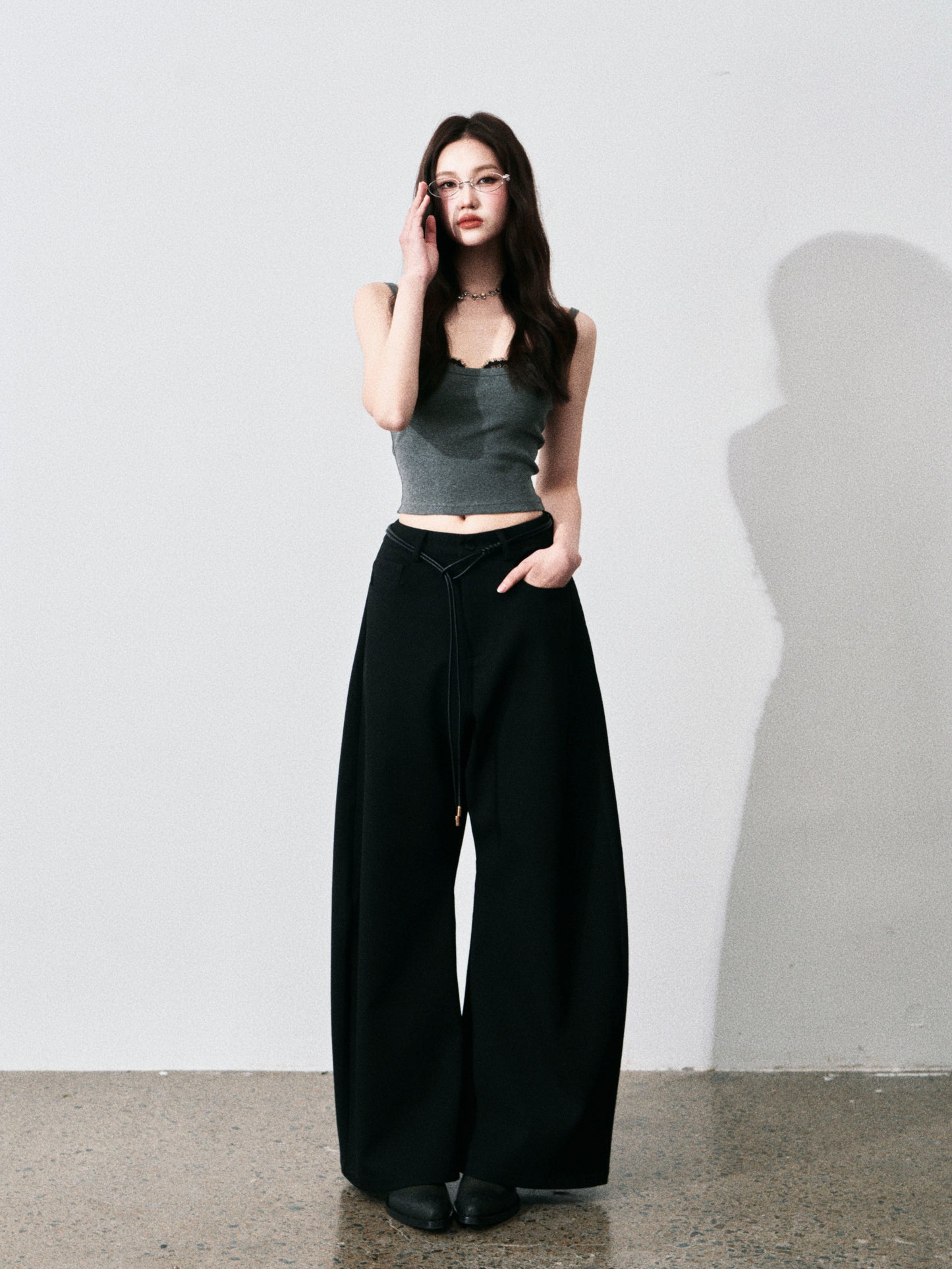 Wide-Leg Scimitar Pants With Cord Belt