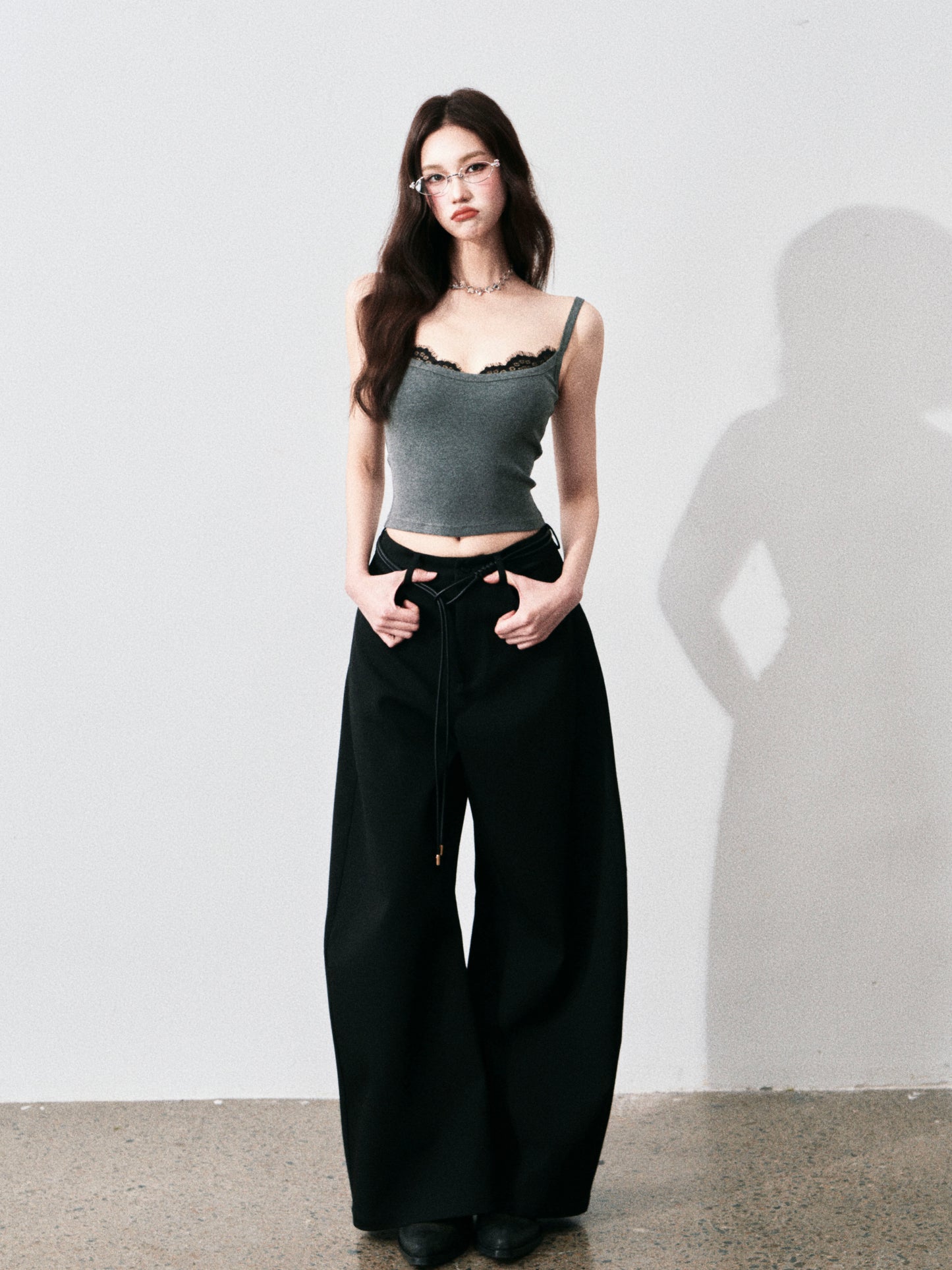 Wide-Leg Scimitar Pants With Cord Belt
