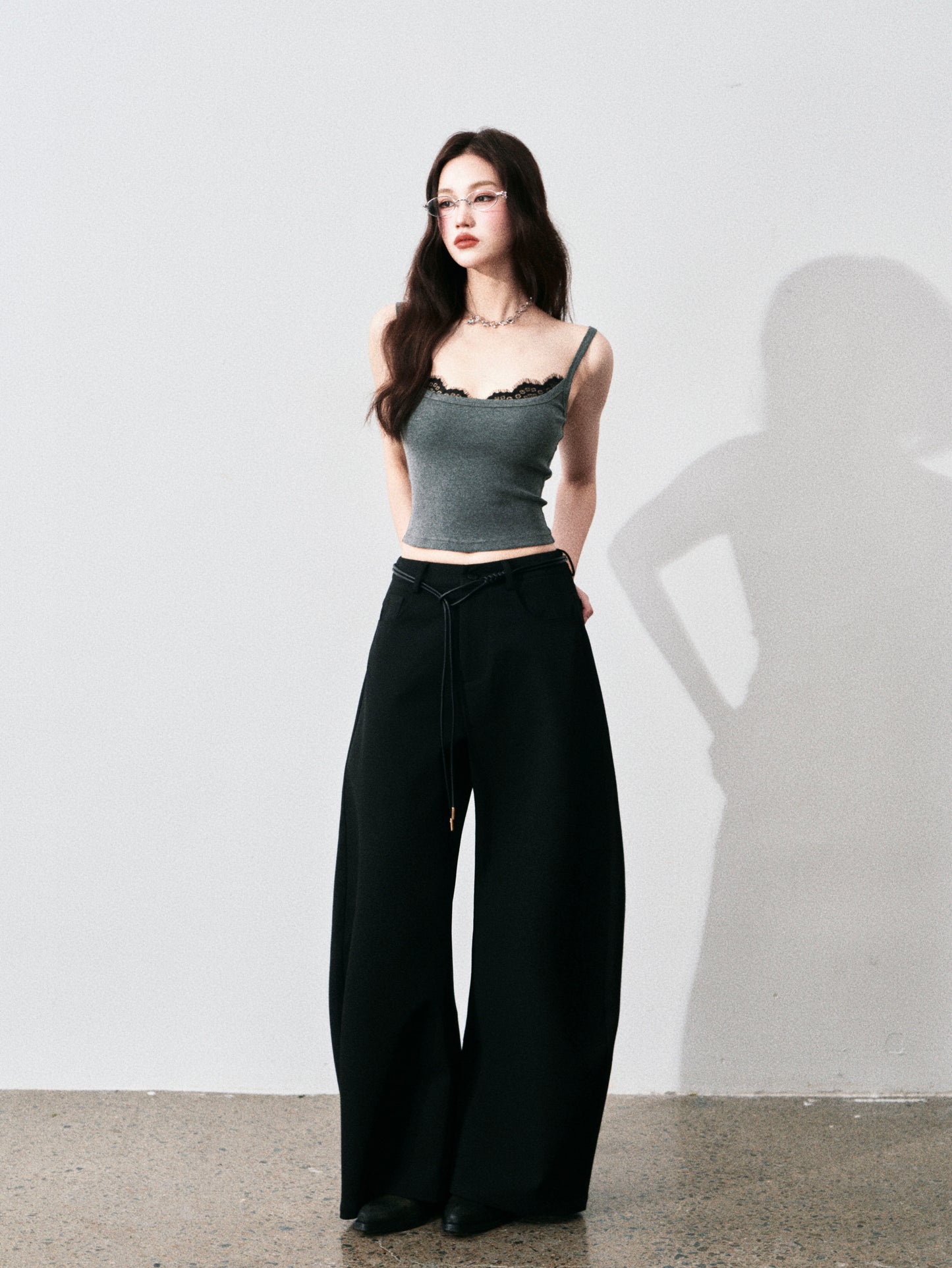 Wide-Leg Scimitar Pants With Cord Belt