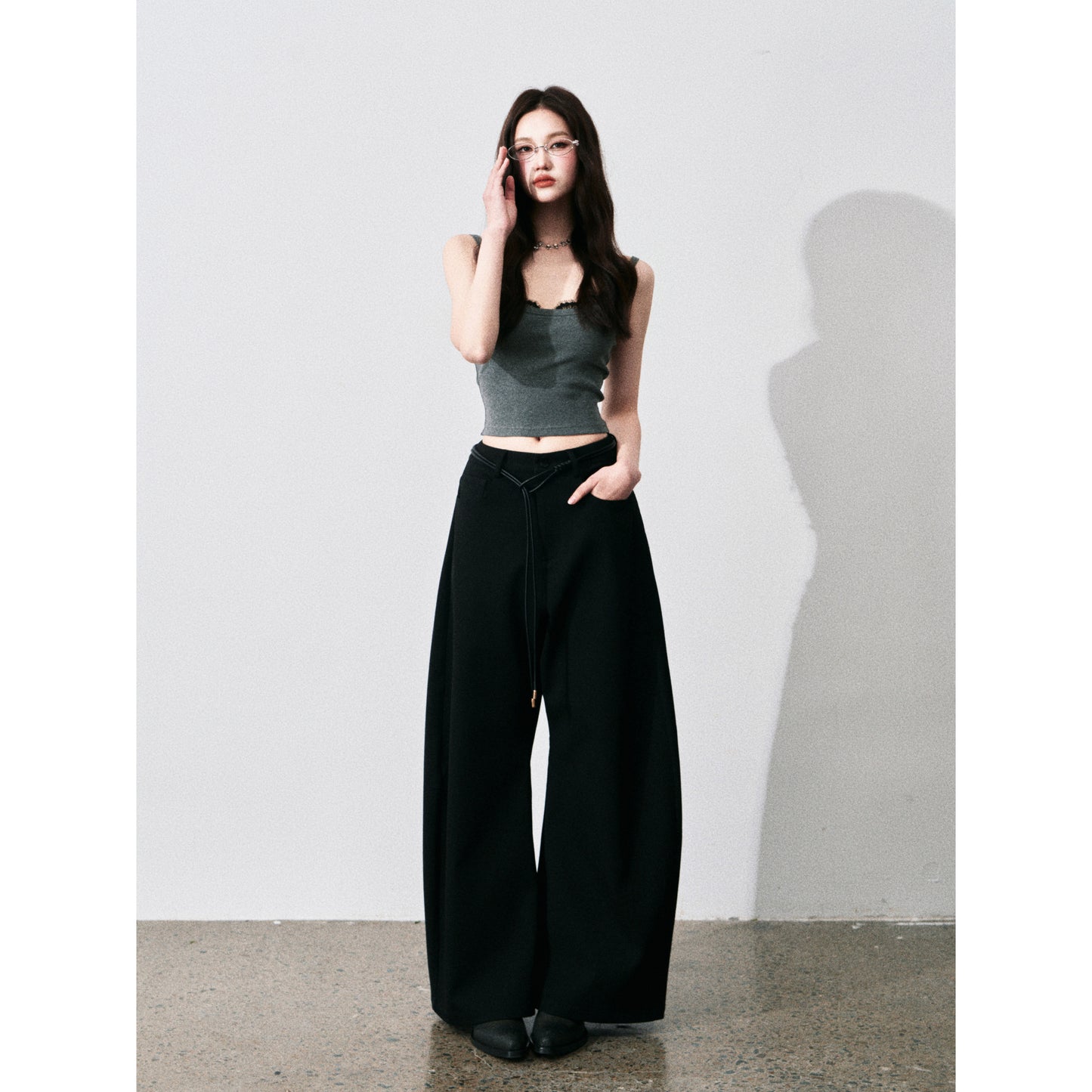 Wide-Leg Scimitar Pants With Cord Belt