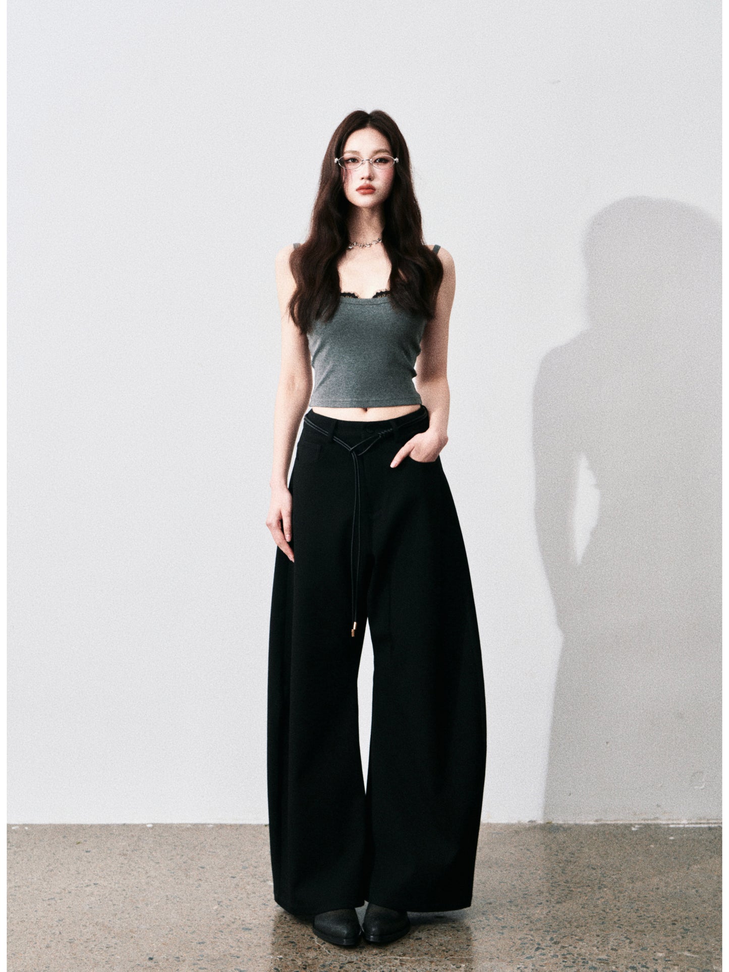 Wide-Leg Scimitar Pants With Cord Belt