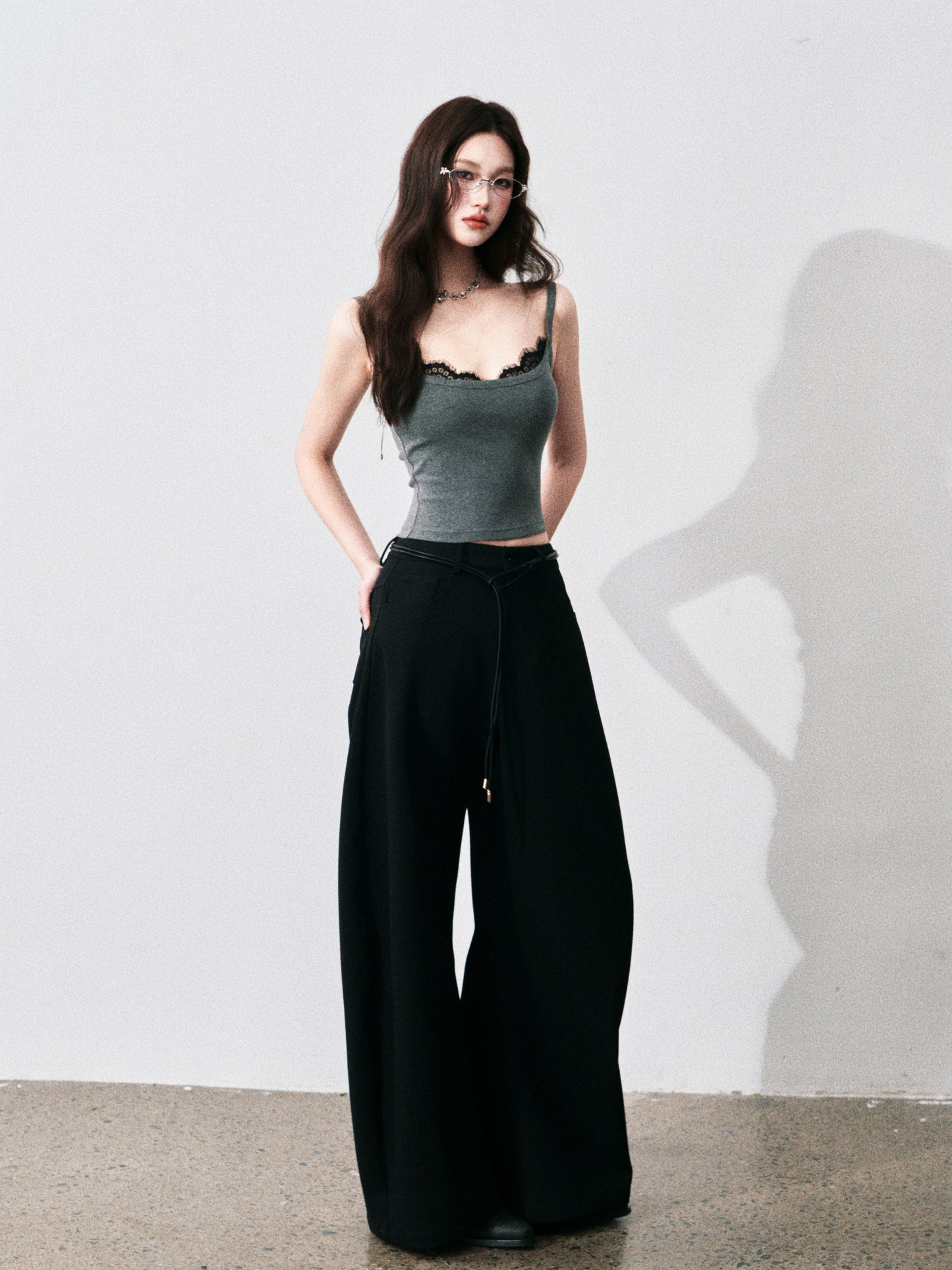 Wide-Leg Scimitar Pants With Cord Belt