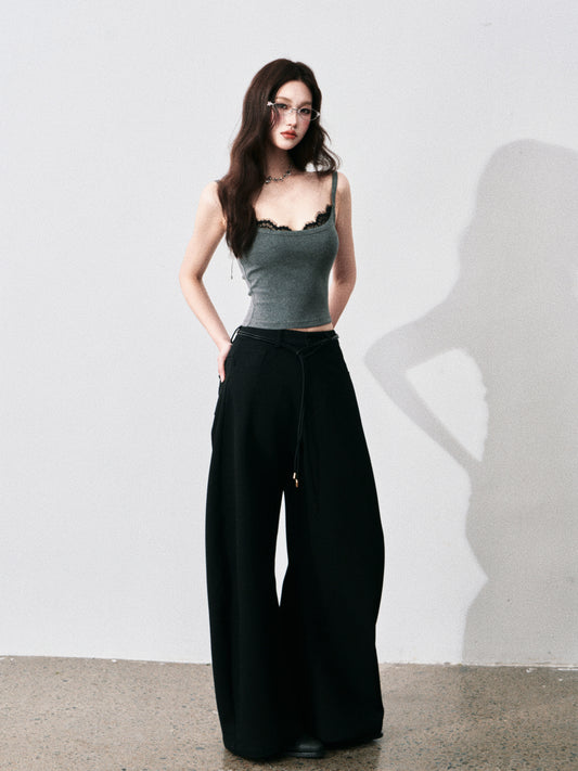 Wide-Leg Scimitar Pants With Cord Belt