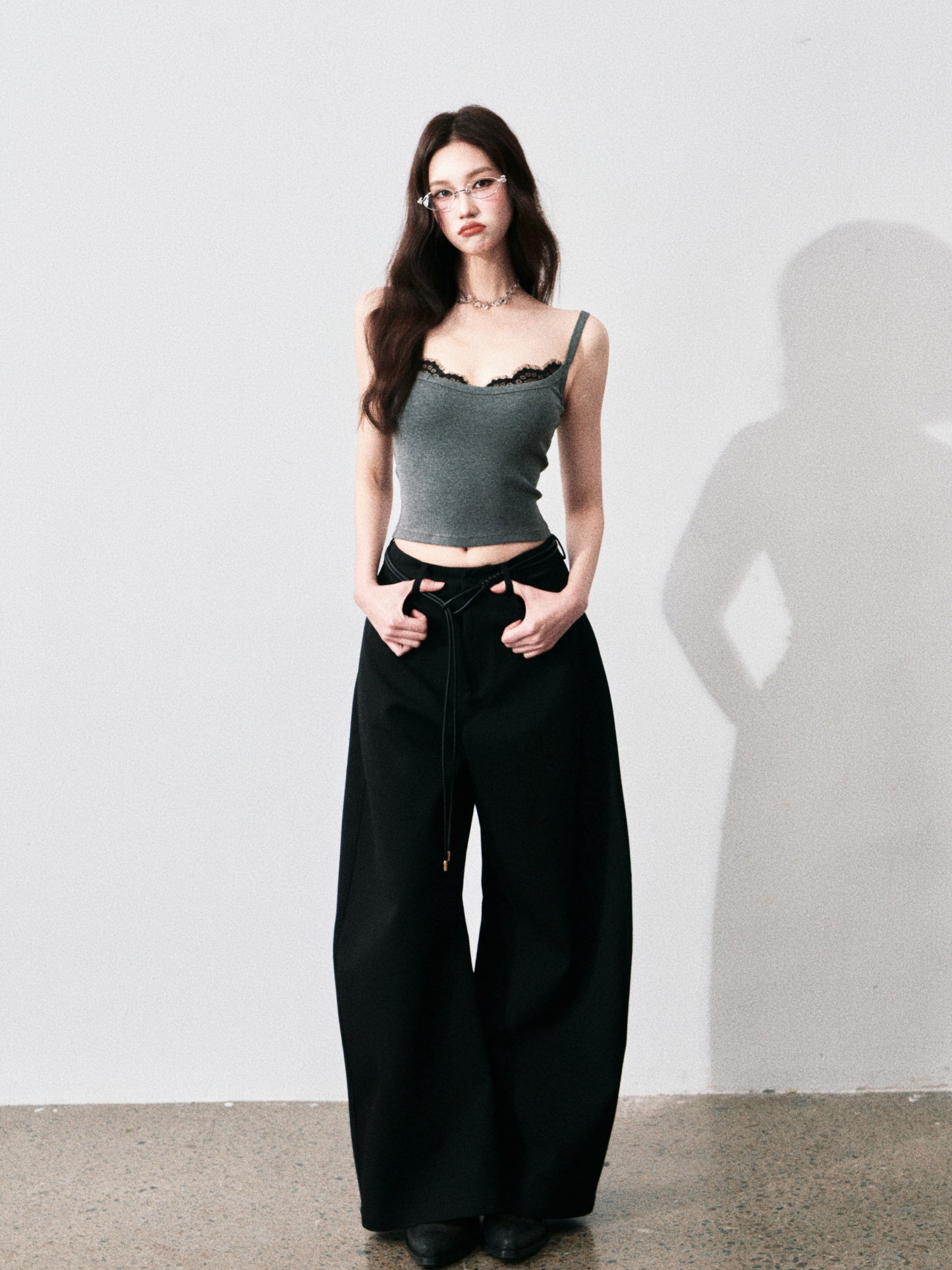 Wide-Leg Scimitar Pants With Cord Belt