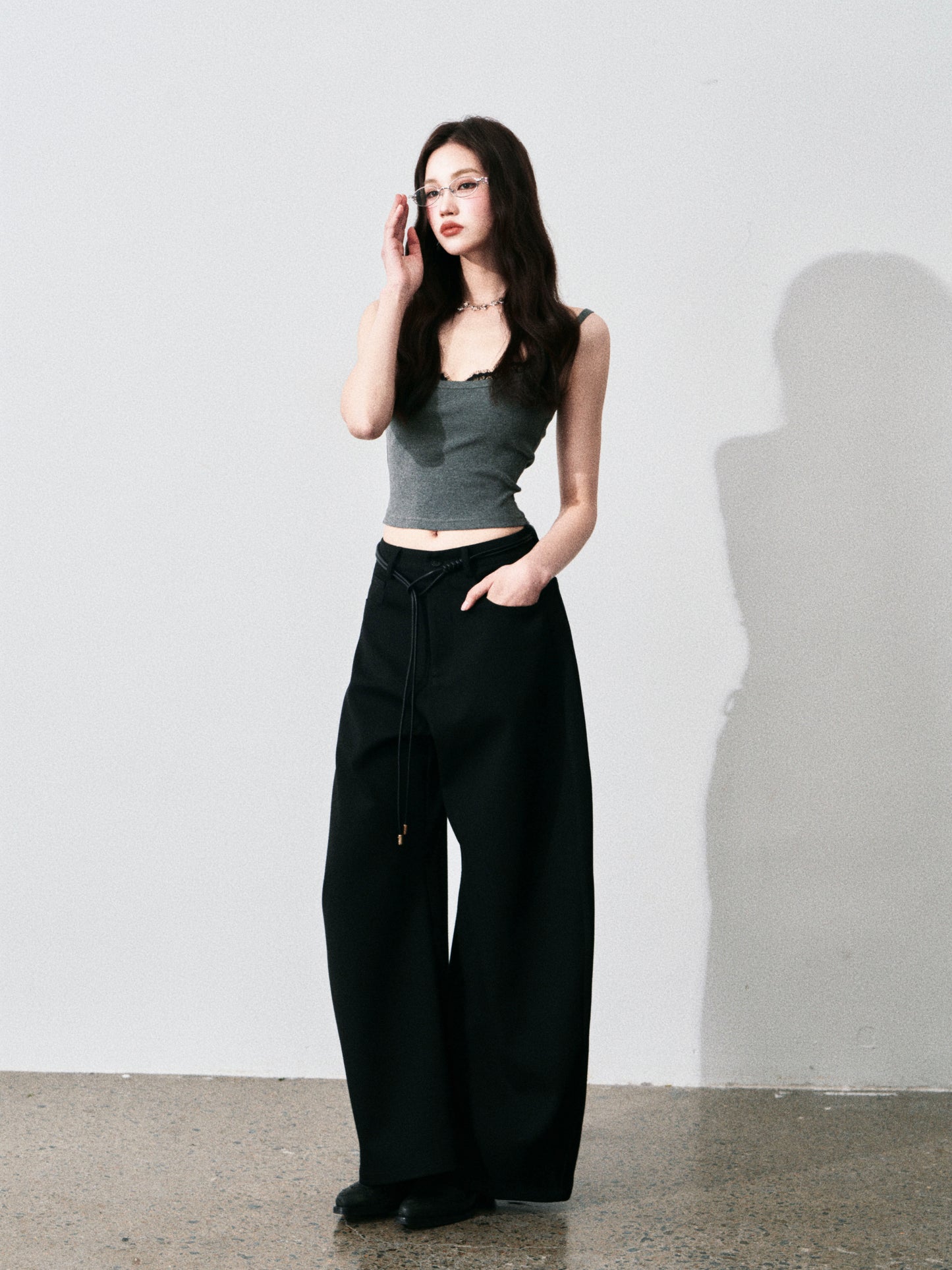 Wide-Leg Scimitar Pants With Cord Belt