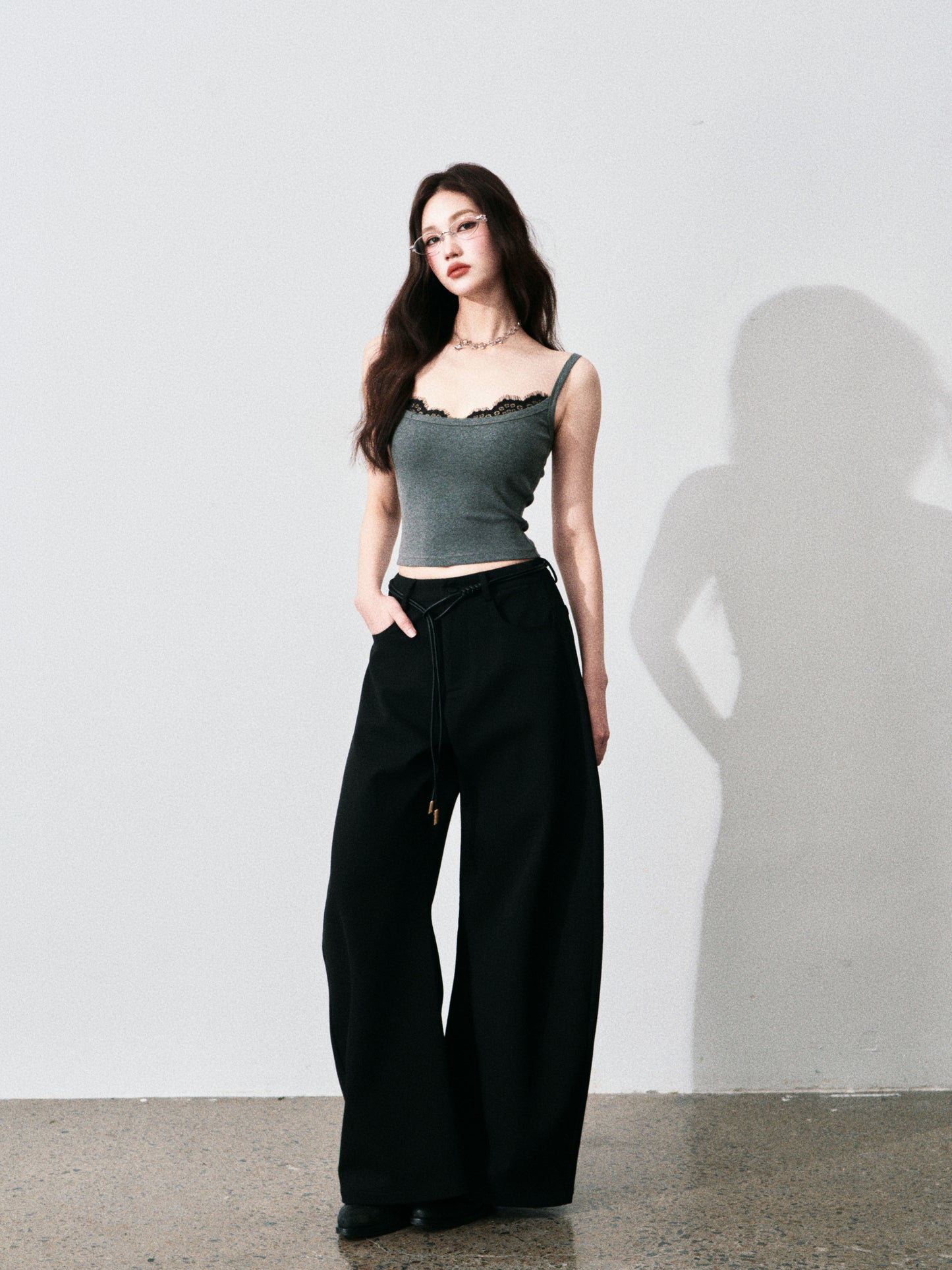 Wide-Leg Scimitar Pants With Cord Belt