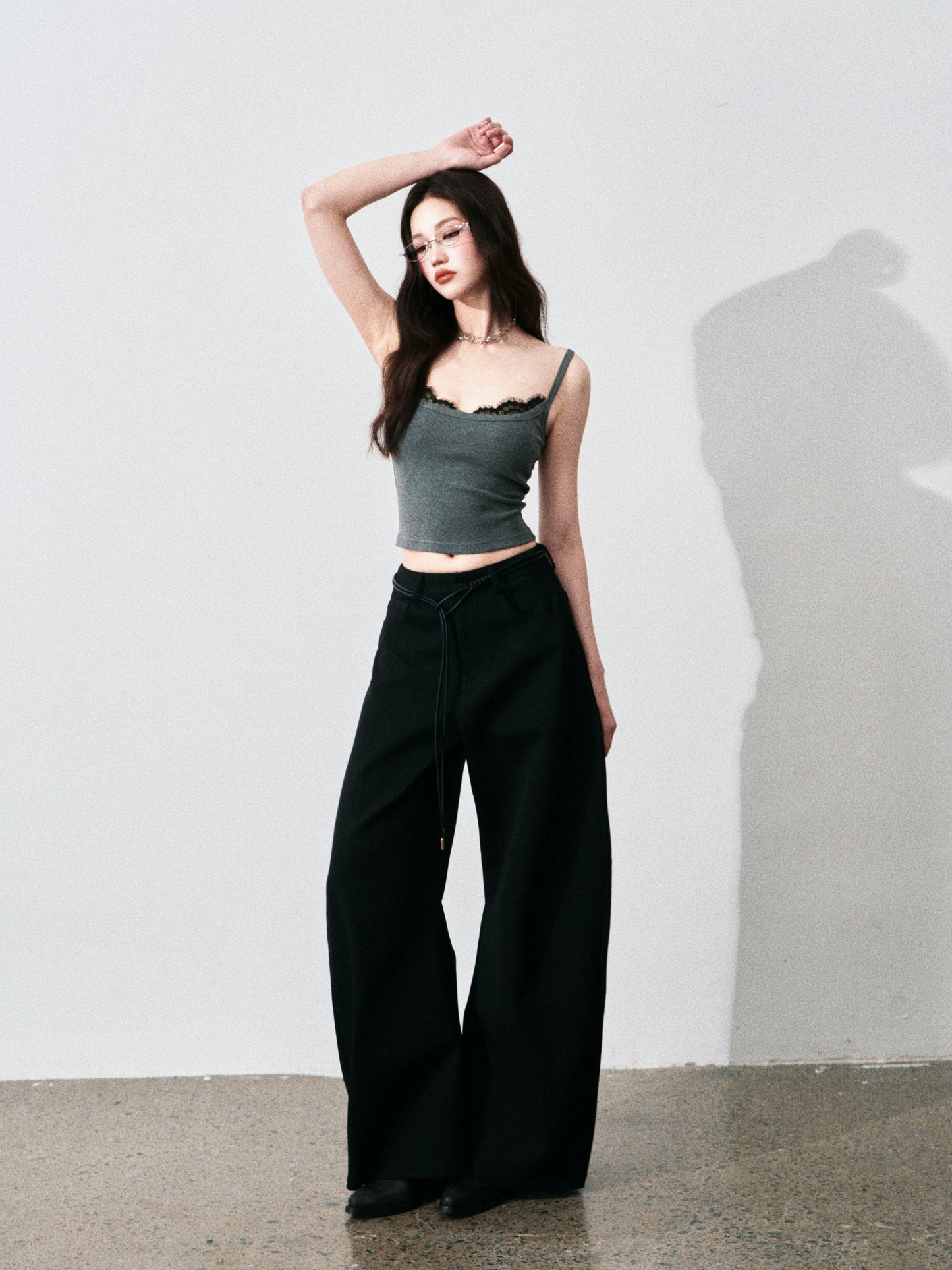 Wide-Leg Scimitar Pants With Cord Belt