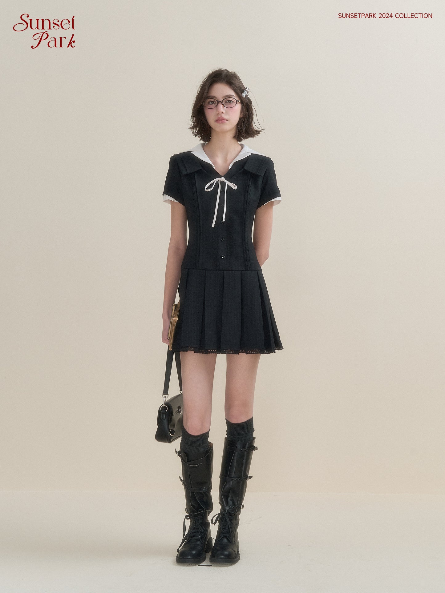 College-Style Open Collar Slim Fit Dress