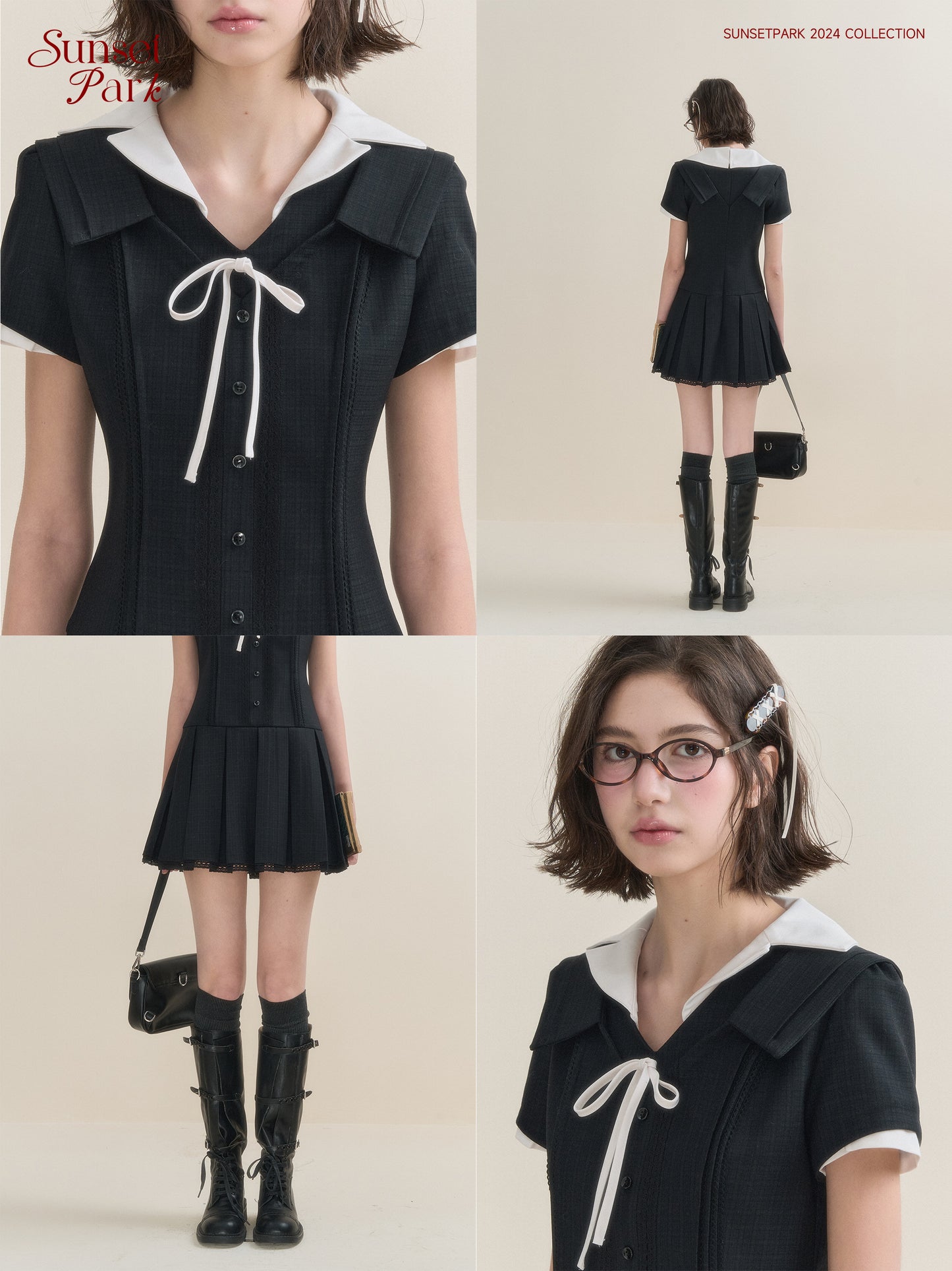 College-Style Open Collar Slim Fit Dress
