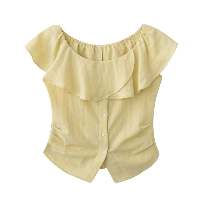 Flutter Collar Two-Way Ruched Blouse