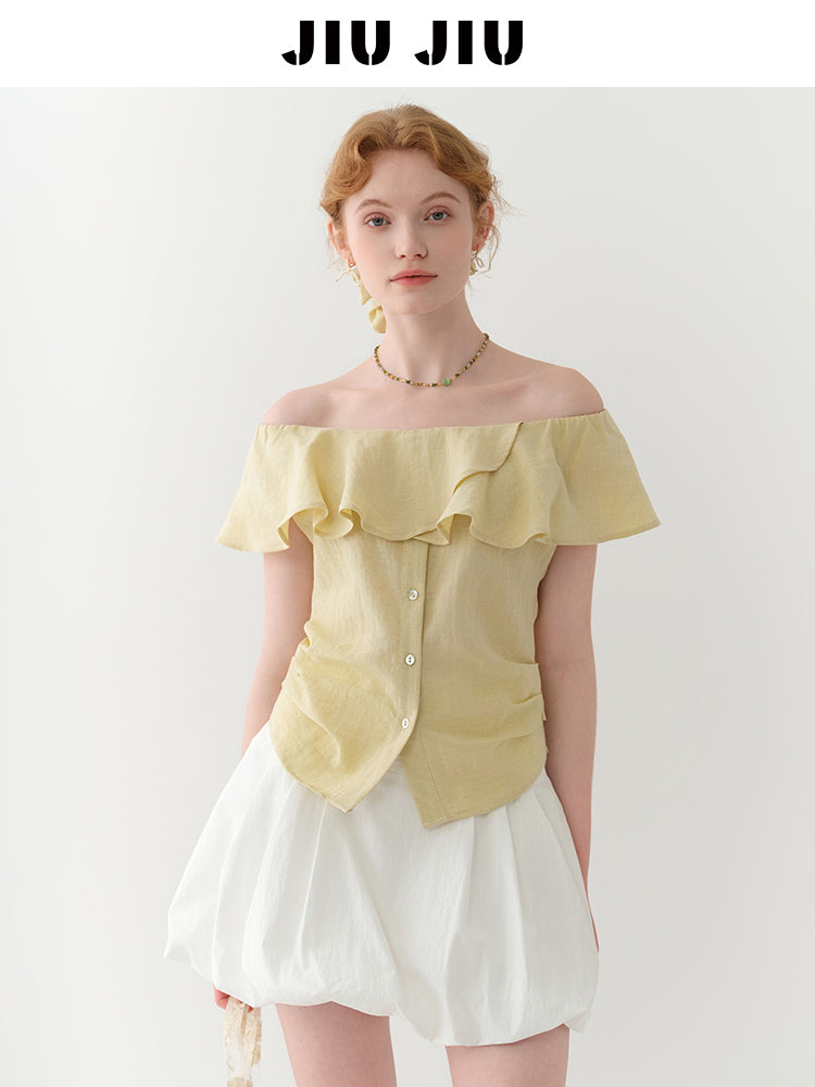 Flutter Collar Two-Way Ruched Blouse