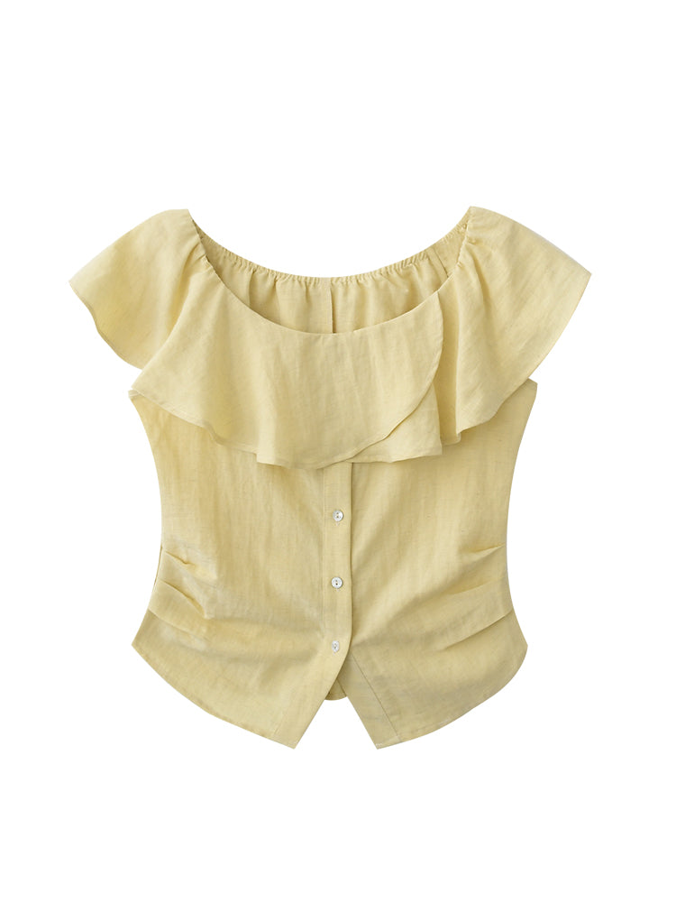 Flutter Collar Two-Way Ruched Blouse