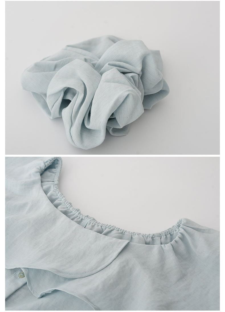Flutter Collar Two-Way Ruched Blouse