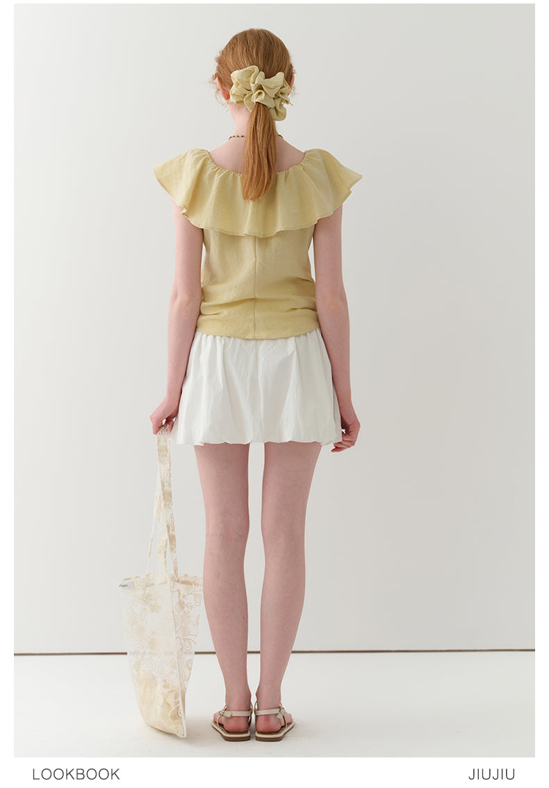 Flutter Collar Two-Way Ruched Blouse
