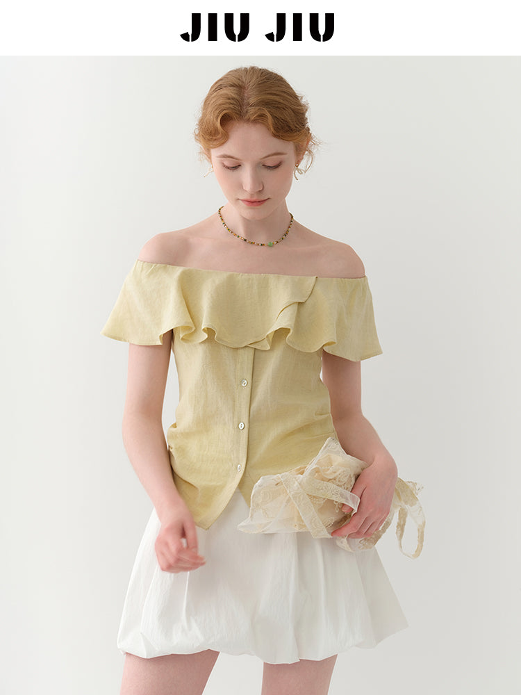 Flutter Collar Two-Way Ruched Blouse