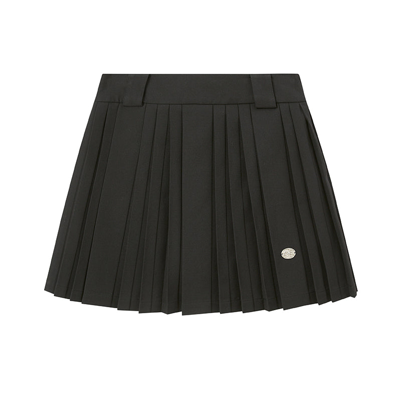 Preppy Pleated Skirt With Logo Metal Charm