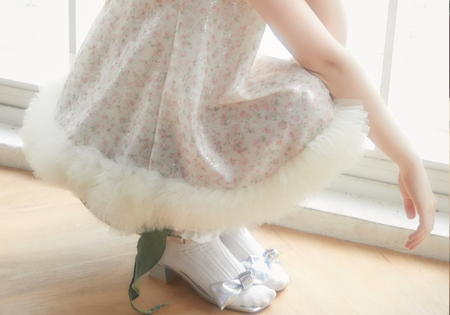 Sequin Floral Babydoll Top With Ruffled Hem