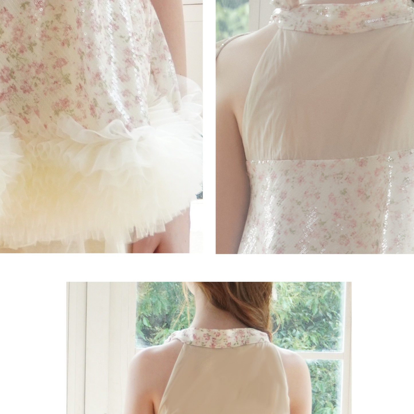 Sequin Floral Babydoll Top With Ruffled Hem