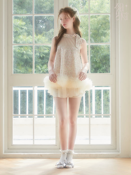 Sequin Floral Babydoll Top With Ruffled Hem