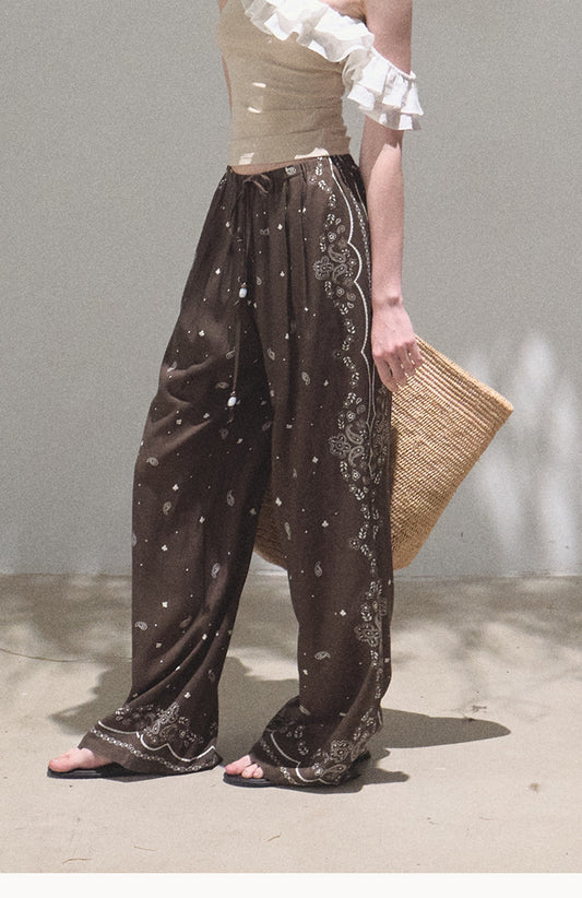 Relaxed Paisley Pants With Beaded Waist Tie