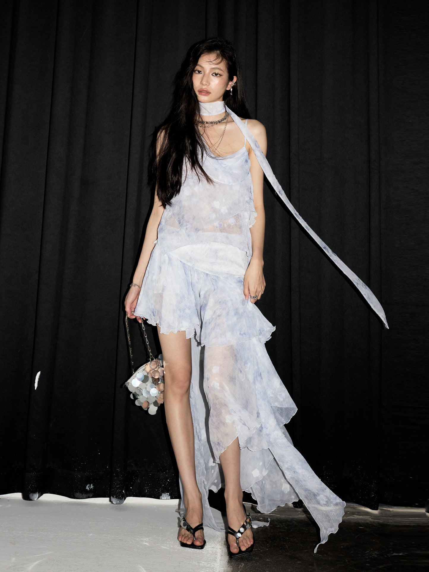 Asymmetrical Floral Ruffled Top & Matching Skirt