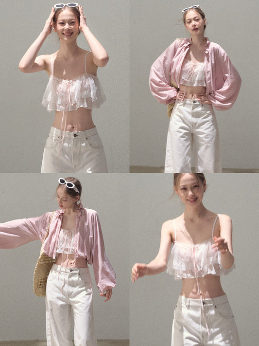 2-Style Cropped Lace Cami Top