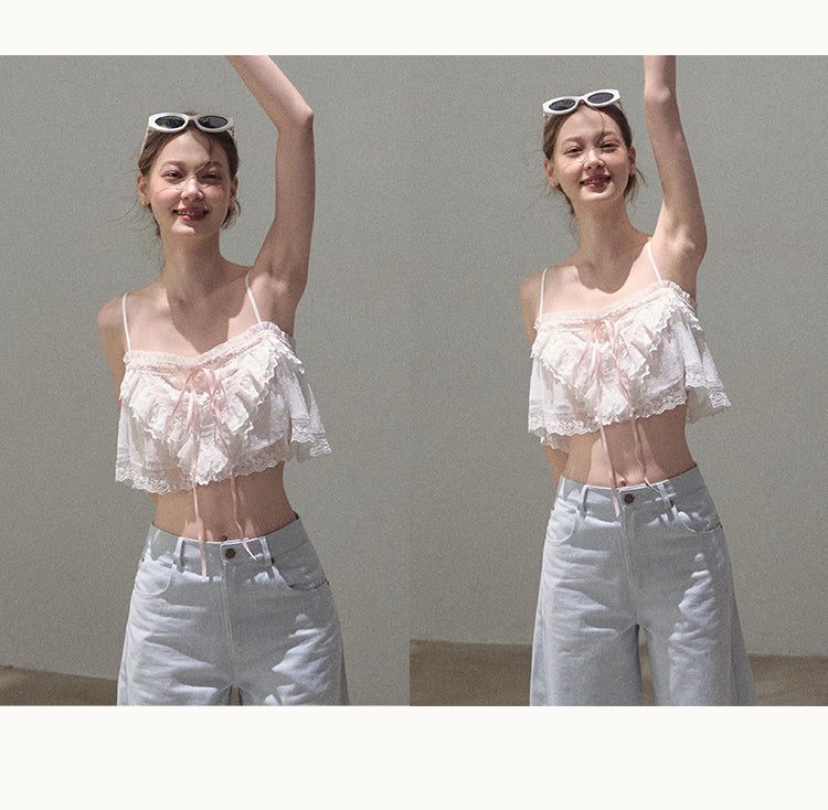 2-Style Cropped Lace Cami Top