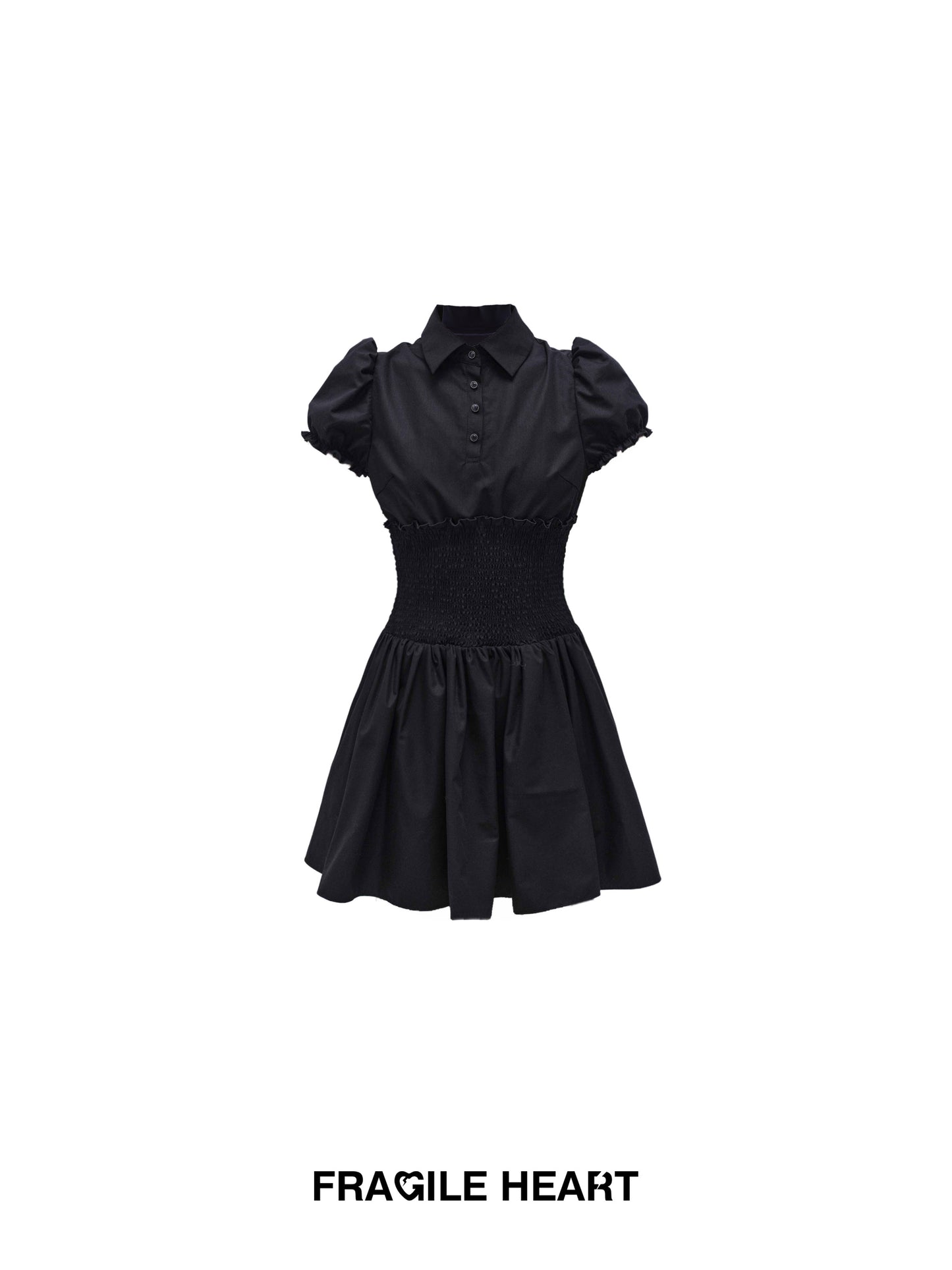 Smocked Waist Puff Sleeve Airy Shirt Dress