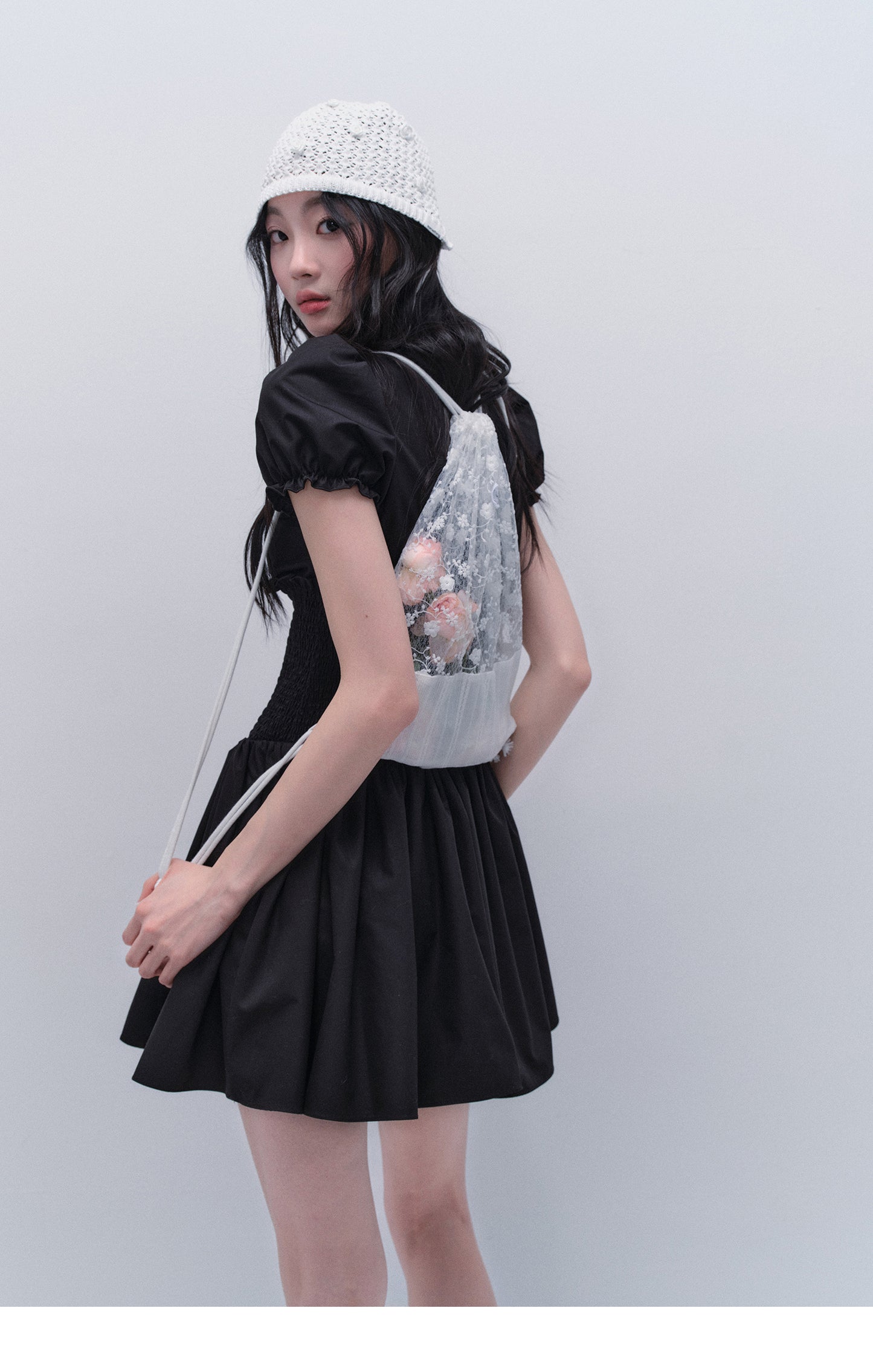 Smocked Waist Puff Sleeve Airy Shirt Dress