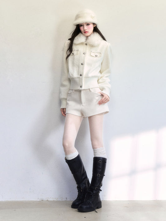 Metallic-Detail Fur Collar Jacket