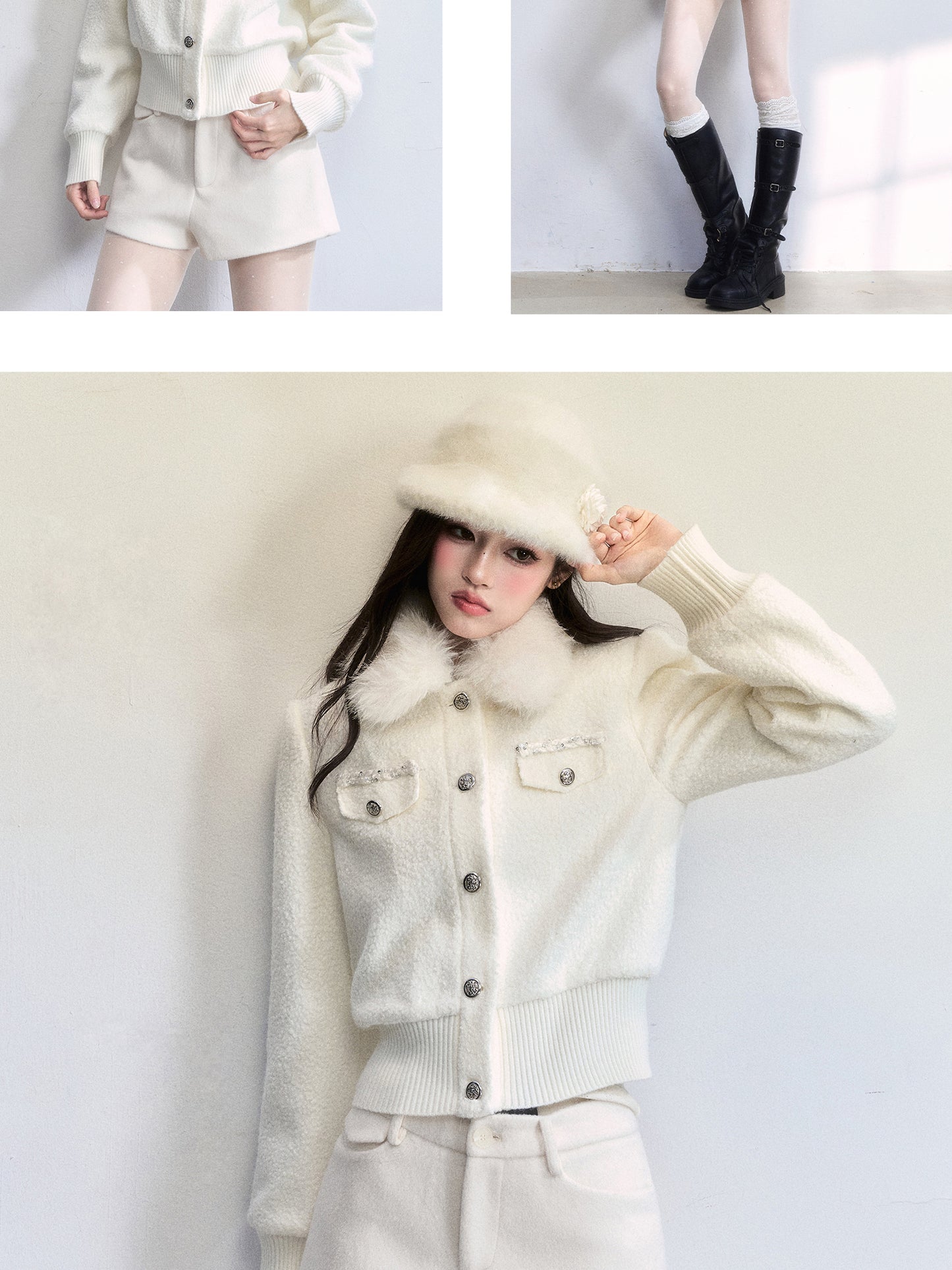 Metallic-Detail Fur Collar Jacket