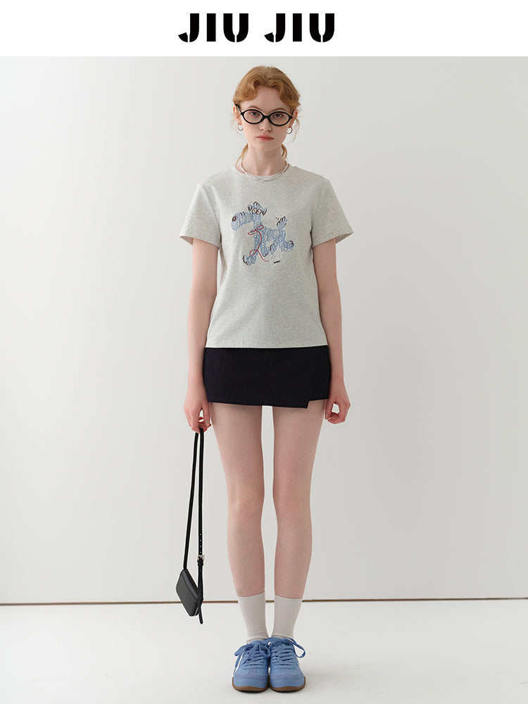Puppy Embroidered Cotton T-Shirt