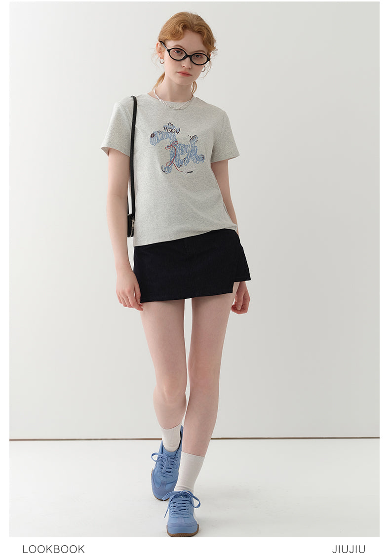 Puppy Embroidered Cotton T-Shirt