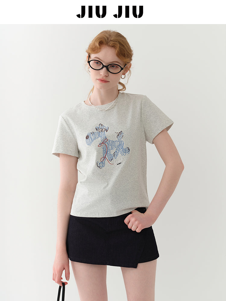 Puppy Embroidered Cotton T-Shirt