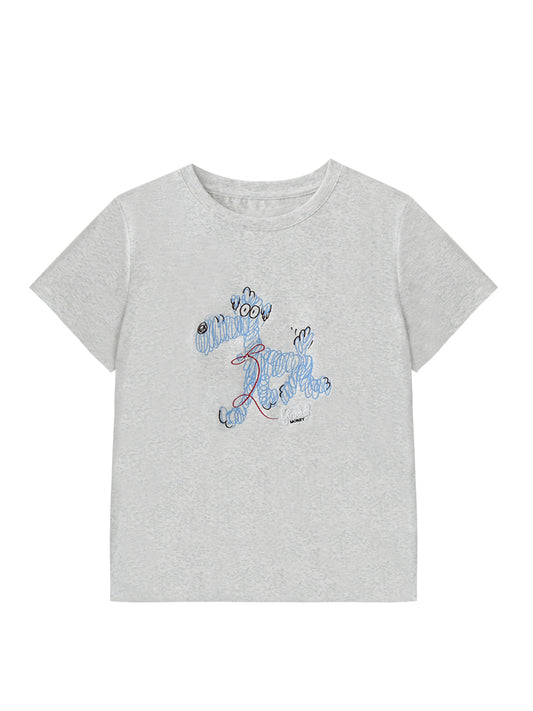 Puppy Embroidered Cotton T-Shirt