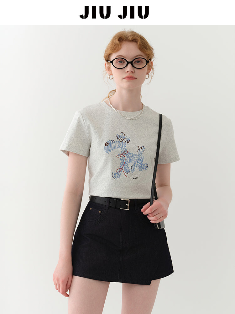 Puppy Embroidered Cotton T-Shirt