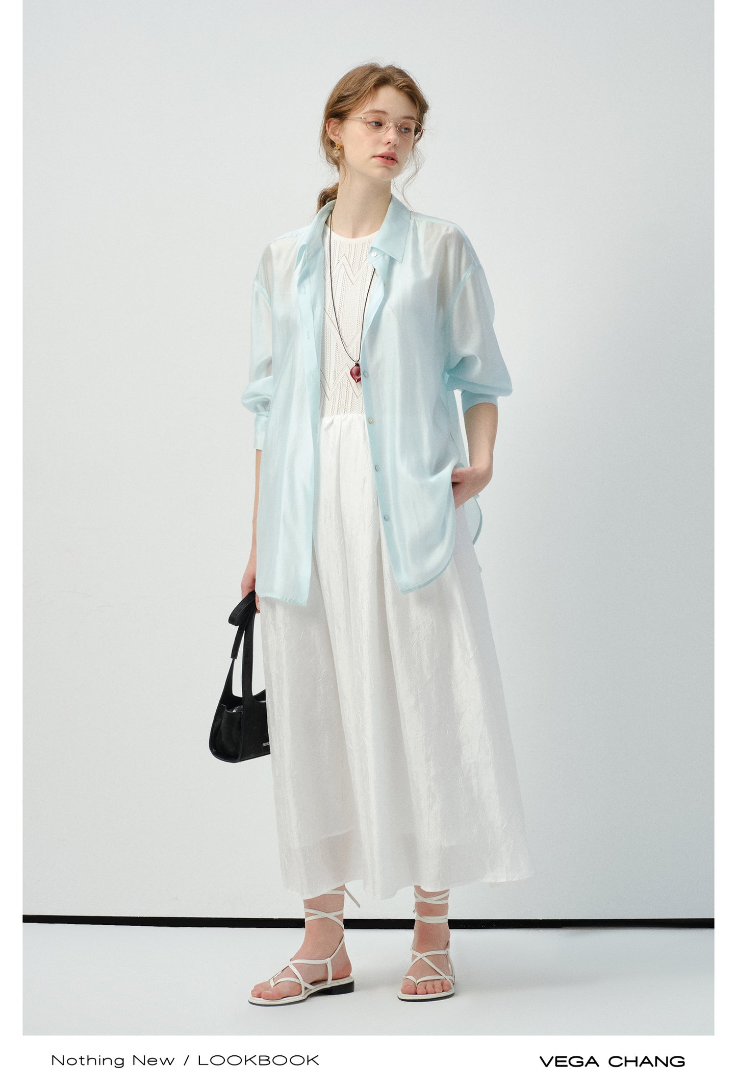 Sheer Side-Tie Shirt With 3/4 Sleeves