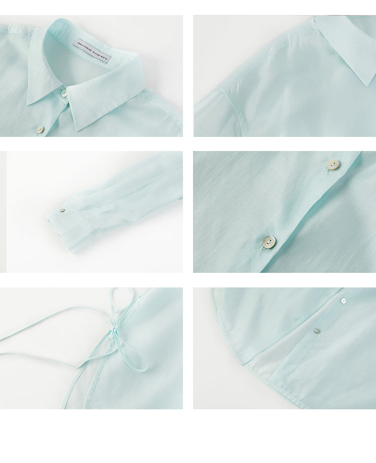 Sheer Side-Tie Shirt With 3/4 Sleeves