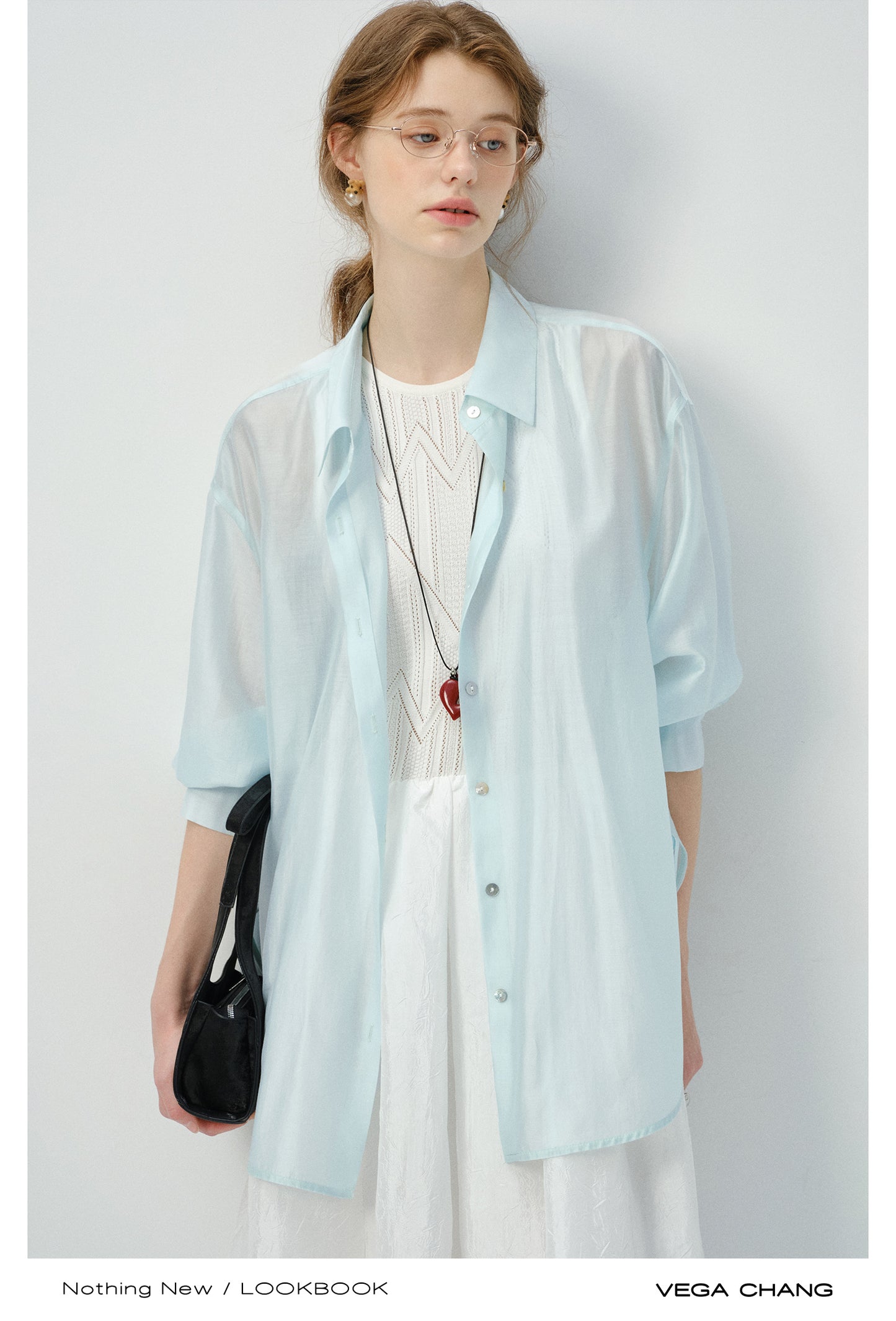 Sheer Side-Tie Shirt With 3/4 Sleeves
