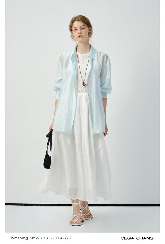 Sheer Side-Tie Shirt With 3/4 Sleeves