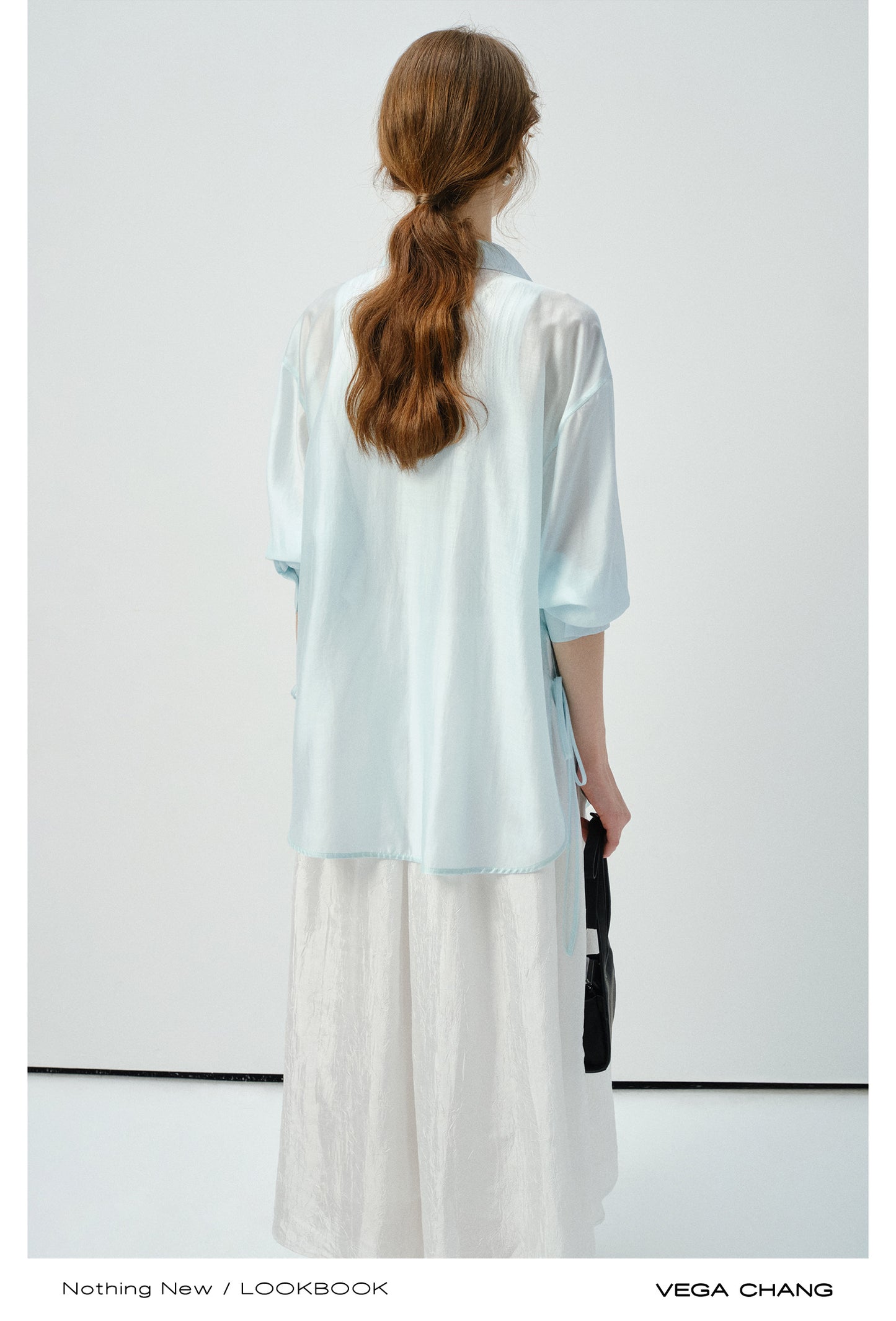 Sheer Side-Tie Shirt With 3/4 Sleeves