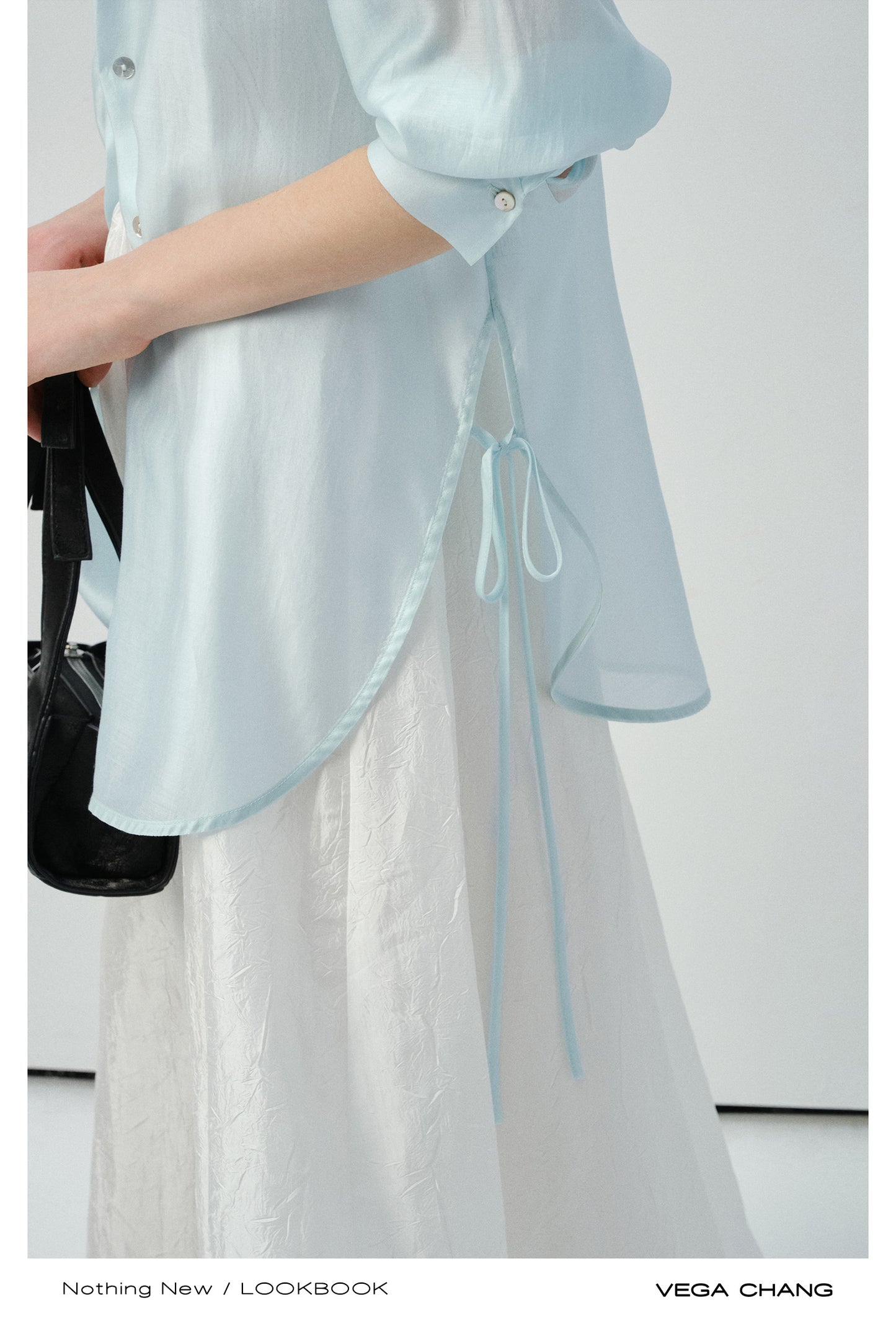 Sheer Side-Tie Shirt With 3/4 Sleeves