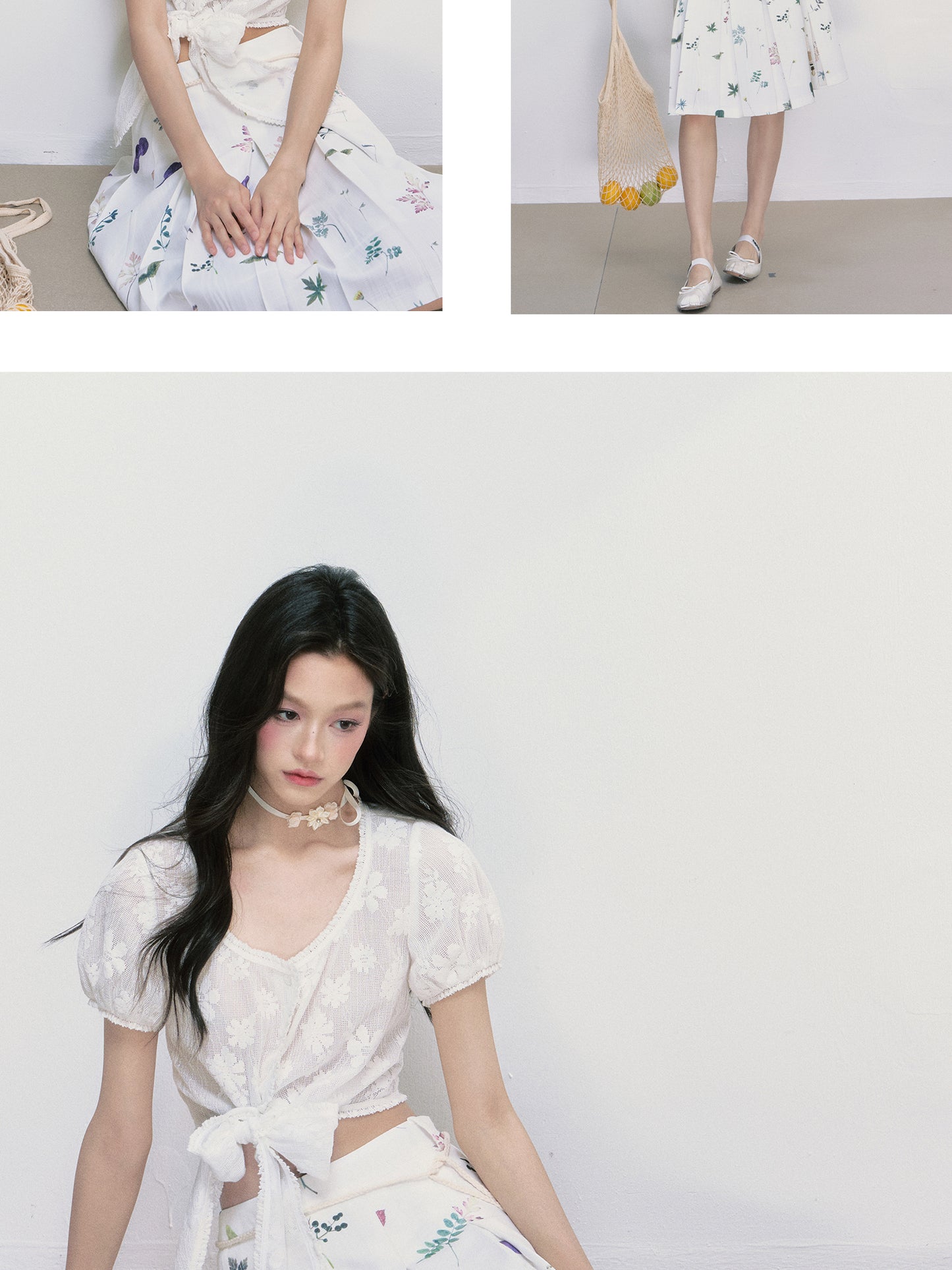 Floral Cropped Blouse With Tie Hem