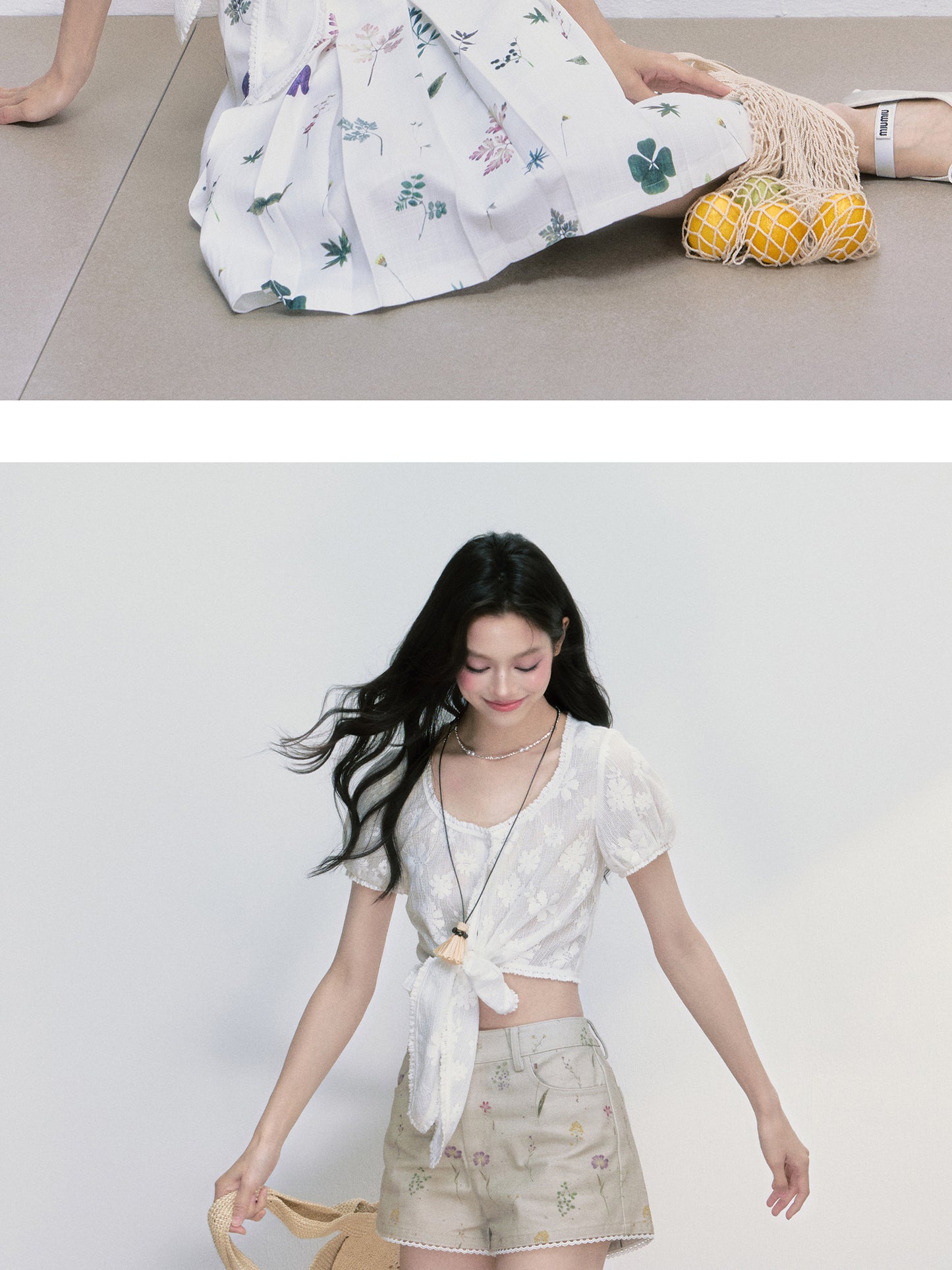 Floral Cropped Blouse With Tie Hem
