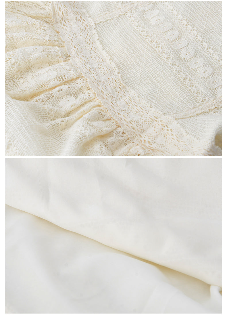 Flutter-Sleeve Sheer Lace Dress